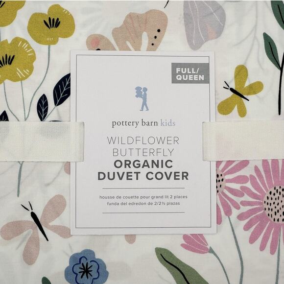 Pottery Barn Kids Wildflower Butterfly Duvet Cover FULL / QUEEN Organic Floral - Picture 2 of 8